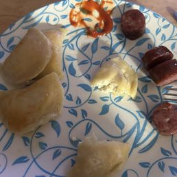 Farmers cheese pierogis and kielbasa Farmers cheese pierogis and kielbasa