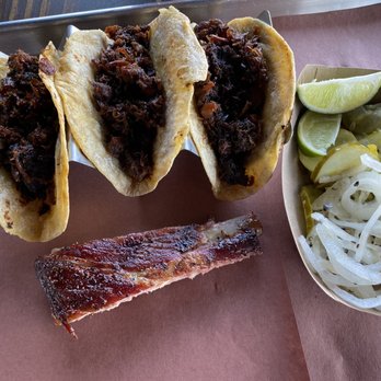 Bexar Barbecue - Street tacos (undressed). Onions & cilantro available. I like the rustic corn tortillas. The meat was a little too sweet for me. All Good. - Barbeque Near Me - Tomball, Texas