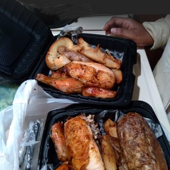 Smokey Bones Lithonia - Halved "BBQ" chickens, 2 soggy toast, scattered, soggy potato wedges. Soft, unseasoned, sauced skin-on chicken. Reheated baked potato. - Barbeque Near Me - Lithonia, Georgia