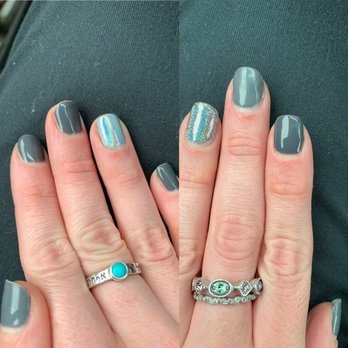 Beautique Nail & Skin Spa - Horrible comparison of them trying to "match" the grays and holographic after nails chipped - Waxing Near Me - Fallston, Maryland
