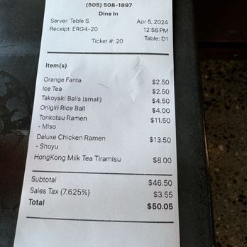 O Ramen and Curry House - Bill - Ramen Near Me - Albuquerque, New Mexico