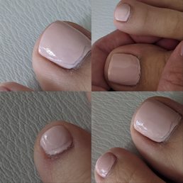 Didn't clean the polish on the cuticles with a brush/acetone. Top coat was applied carelessly.