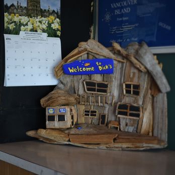 Dick's Fish & Chips - a wooden house with a welcome sign - Seafood Near Me - Campbell River, British Columbia Dick's Fish & Chips - a wooden house with a welcome sign - Seafood Near Me - Campbell River, British Columbia