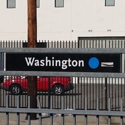 Washington Blue Line Station - Sign on fence so you know what stop you are at