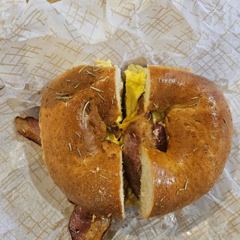 The Bean On Hertel - Egg, cheddar, and bacon on rosemary salt - Coffee & Tea Near Me - Buffalo, New York