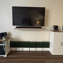 TV wall mount and shelf for sound bar. TV wall mount and shelf for sound bar.
