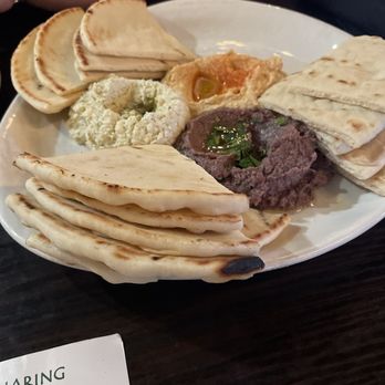 Olive Pit Grill -  Brea - Hummus, Spicy Cheese & Olivada for our 3 dip combo. - Greek Near Me - Brea, California