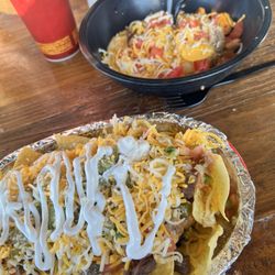 Flying Burrito - Nachos and burrito bowl.