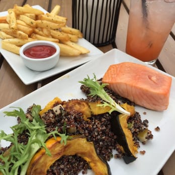 Gertrude's - Lunch - fries & gluten free salad with salmon - New American Near Me - Phoenix, Arizona Gertrude's - Lunch - fries & gluten free salad with salmon - New American Near Me - Phoenix, Arizona