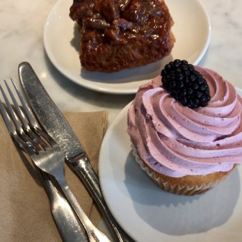 Flour Bakery + Cafe - sticky bun and blackberry cupcake - Coffee & Tea Near Me - Cambridge, Massachusetts