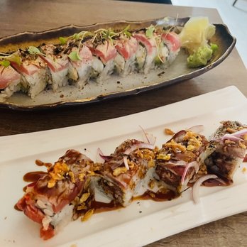 Jing - Top: Aspen roll Bottom: spicy tuna and wagyu beef roll - Sushi Bars Near Me - Aspen, Colorado Jing - Top: Aspen roll Bottom: spicy tuna and wagyu beef roll - Sushi Bars Near Me - Aspen, Colorado
