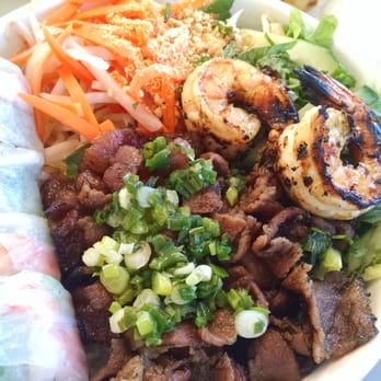Pho VN - Rice vermicelli & vegetables with charbroiled pork or beef, shrimp & egg roll (and 2 shrimp too!) - Vietnamese Near Me - Sheboygan, Wisconsin