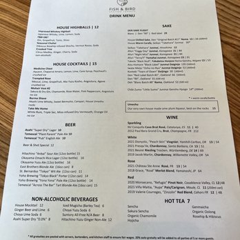 Fish & Bird Sousaku Izakaya - Drinks menu - Izakaya Near Me - Berkeley, California Fish & Bird Sousaku Izakaya - Drinks menu - Izakaya Near Me - Berkeley, California