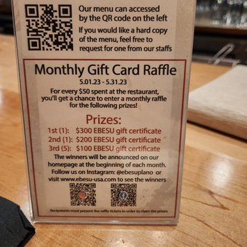 EBESU Robata & Sushi - Robata's Menu and Raffle!!! - Sushi Bars Near Me - Plano, Texas EBESU Robata & Sushi - Robata's Menu and Raffle!!! - Sushi Bars Near Me - Plano, Texas