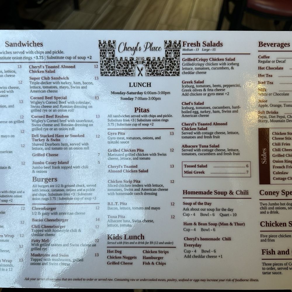 Cheryl's Place - Lunch menu - Breakfast & Brunch Near Me - Brighton, Michigan