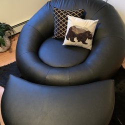 Peroni's Upholstery - Cuddle chair with new castered ottoman