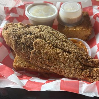 UP-N-Smoke BBQ - Catfish combo with cornbread and Mac & cheese - Food Trucks Near Me - Ironwood, Michigan UP-N-Smoke BBQ - Catfish combo with cornbread and Mac & cheese - Food Trucks Near Me - Ironwood, Michigan