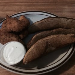 Chicken Little Restaurant - Chicken strips with jo-jos and a side of ranch.