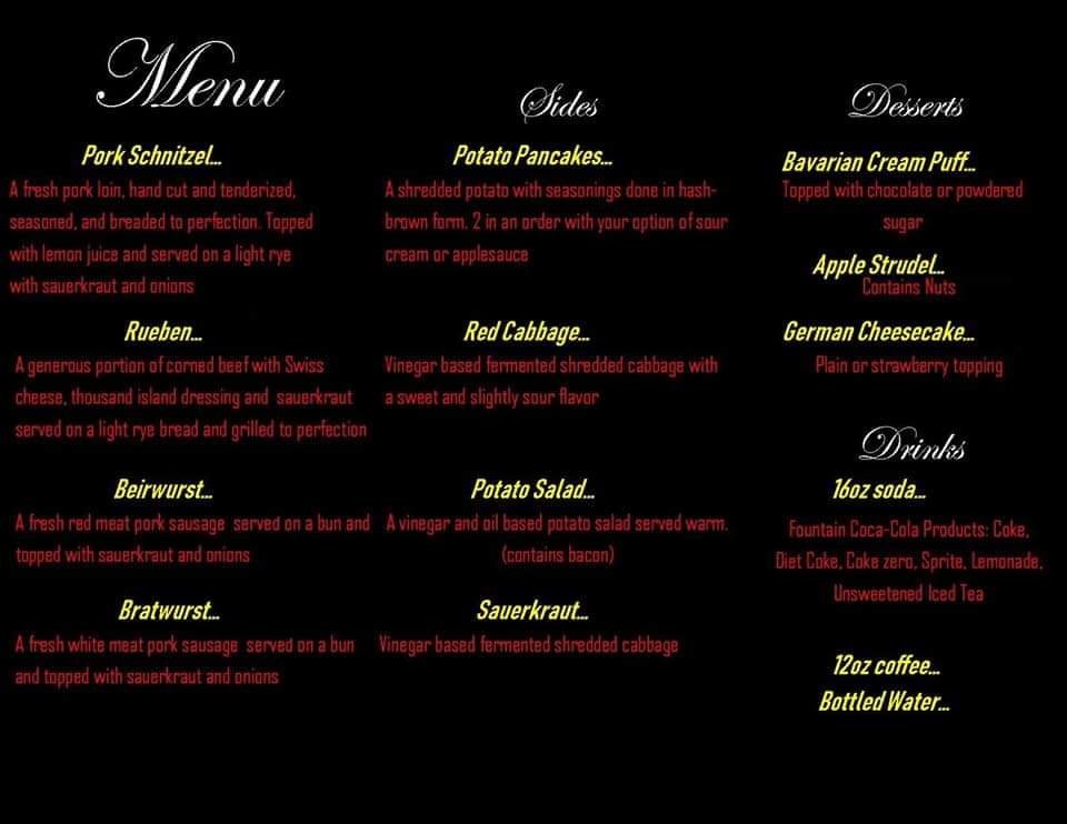 THE GERMAN CORNER Updated September 2024 Vevay, Indiana Food