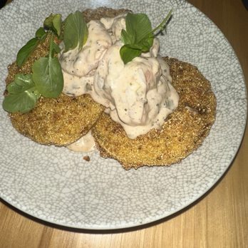 Virtue Restaurant - Fried green tomatoes with a shrimp remoulade - Southern Near Me - Chicago, Illinois Virtue Restaurant - Fried green tomatoes with a shrimp remoulade - Southern Near Me - Chicago, Illinois