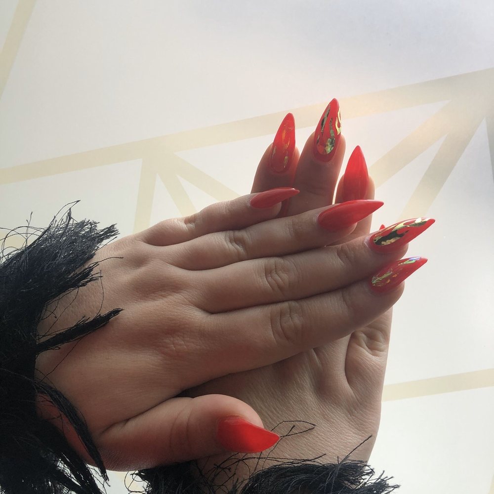 Nail Club - Not the best photo, but another beautiful set by Terry. This time with flame decals. - Nail Salons Near Me - Santa Cruz, California Nail Club - Not the best photo, but another beautiful set by Terry. This time with flame decals. - Nail Salons Near Me - Santa Cruz, California