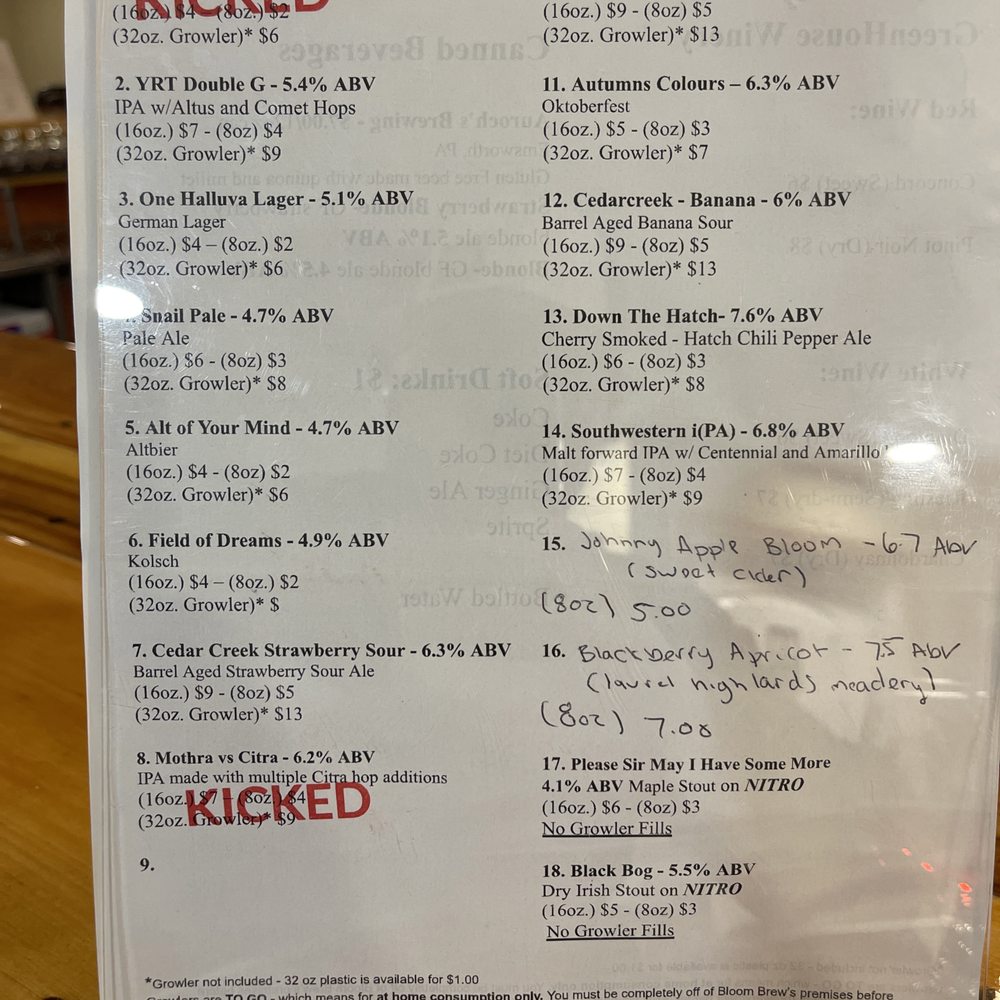 Bloom Brew - Menu - Breweries Near Me - West Newton, Pennsylvania Bloom Brew - Menu - Breweries Near Me - West Newton, Pennsylvania