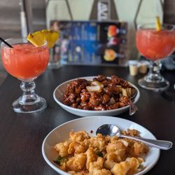 The Avenue Restaurant & Lounge - Rum punch, pepper shrimp, and sweet and sour chicken