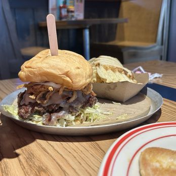 M.L.Rose Neighborhood Pub - Double smash burger with Swiss cheese and waffle fries. - American Near Me - Franklin, Tennessee