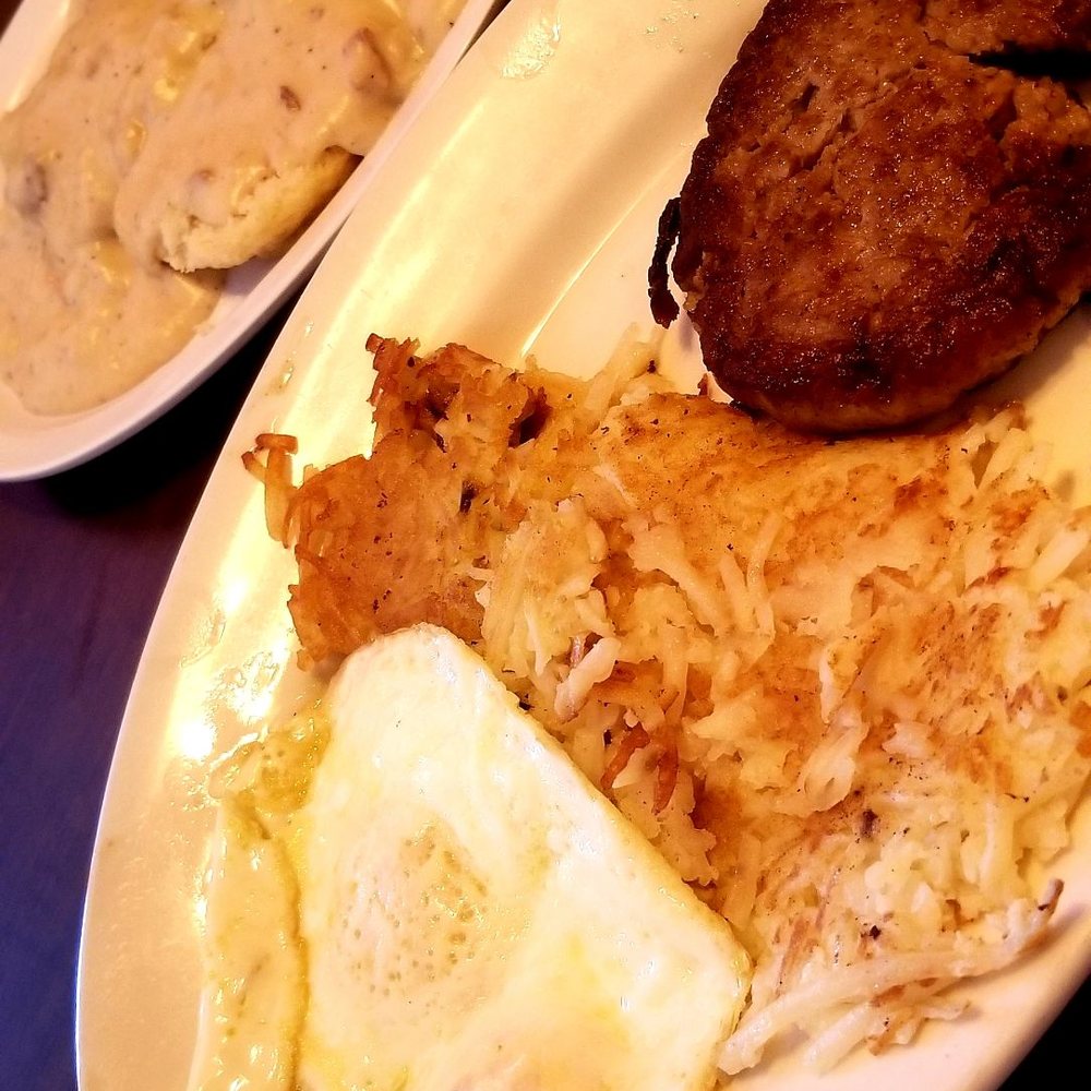 Patty's Cafe - Sausage patty and eggs with biscuits and gravy. - American Near Me - Rosamond, California Patty's Cafe - Sausage patty and eggs with biscuits and gravy. - American Near Me - Rosamond, California