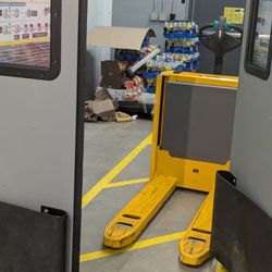 Let's just leave a motorized jack in the way of the fire door and once frozen corn and other food on the floor.