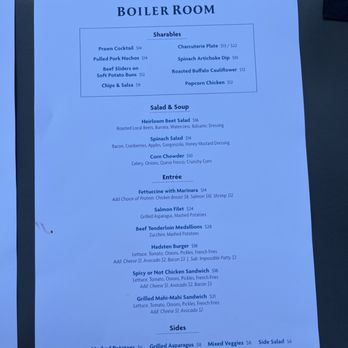 Boiler Room - Food menu. I'm thinking beef medallions. Stay tuned for review, new spot. - Cocktail Bars Near Me - Solvang, California