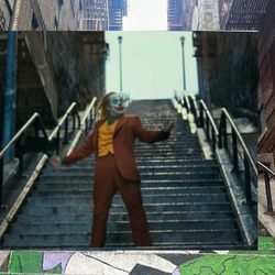 Joker Stairs - A superimposed photo of the Joker and the new steps.