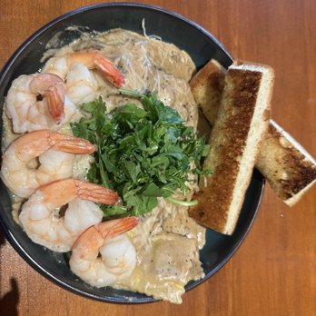 Rockford Bar | Grill - wagyu ravioli with wild mushrooms and peppercorn cream sauce. Truffle oil topped with arugula and garlic toast. I added buttered shrimp - Bars Near Me - Revelstoke, British Columbia Rockford Bar | Grill - wagyu ravioli with wild mushrooms and peppercorn cream sauce. Truffle oil topped with arugula and garlic toast. I added buttered shrimp - Bars Near Me - Revelstoke, British Columbia