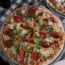 Tobin's Pizza - Supreme minus mushrooms plus jalapeños..