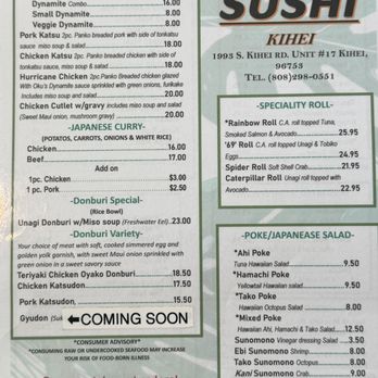 Oku’s Sushi - Menu - Sushi Bars Near Me - Kihei, Hawaii