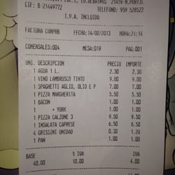 Trattoria Trinacria - Ejemplo de precios agosto 2013