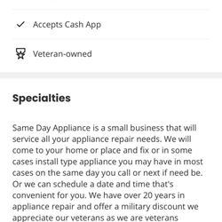 Same Day Appliance - Their said "specialties"