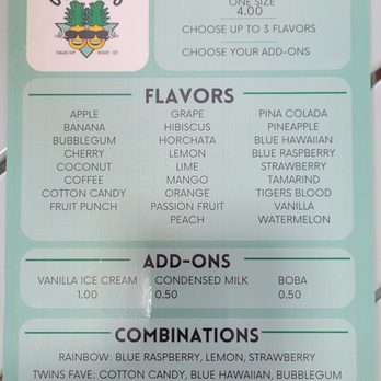 Twin Kookies & Sweets - Menu Shaved Ice - Shaved Ice Near Me - Smyrna, Georgia