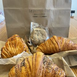 The spread: everything croissant, plain croissant, guava & cheese turnover, Buckwheat Chocolate Chip Cookie