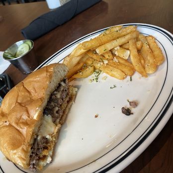 The Winston - Truffle shuffle burger and truffle fries (other half in hubbys hand). He picked at least 4 pieces of lint-hairs off. - New American Near Me - Edmond, Oklahoma The Winston - Truffle shuffle burger and truffle fries (other half in hubbys hand). He picked at least 4 pieces of lint-hairs off. - New American Near Me - Edmond, Oklahoma