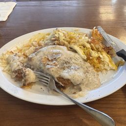 Chicken fried steak and eggs Chicken fried steak and eggs
