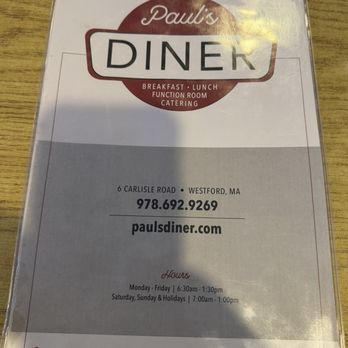 Paul's Diner - Menu cover - Diners Near Me - Westford, Massachusetts Paul's Diner - Menu cover - Diners Near Me - Westford, Massachusetts