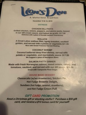 Menu photo 1 Lion's Den Restaurant Waterford Township, MI