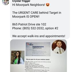 Moorpark Comprehensive Medical Group - Just letting our community know that we are open for all business and drive by COVID-19 testing!  Very low wait times!