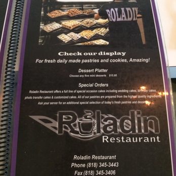 Roladin Restaurant - Dessert Menu - See displays - Mediterranean Near Me - Reseda, California Roladin Restaurant - Dessert Menu - See displays - Mediterranean Near Me - Reseda, California