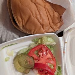 MA & Pa's Bar-B-Q - Bacon cheese burger with veggies on side