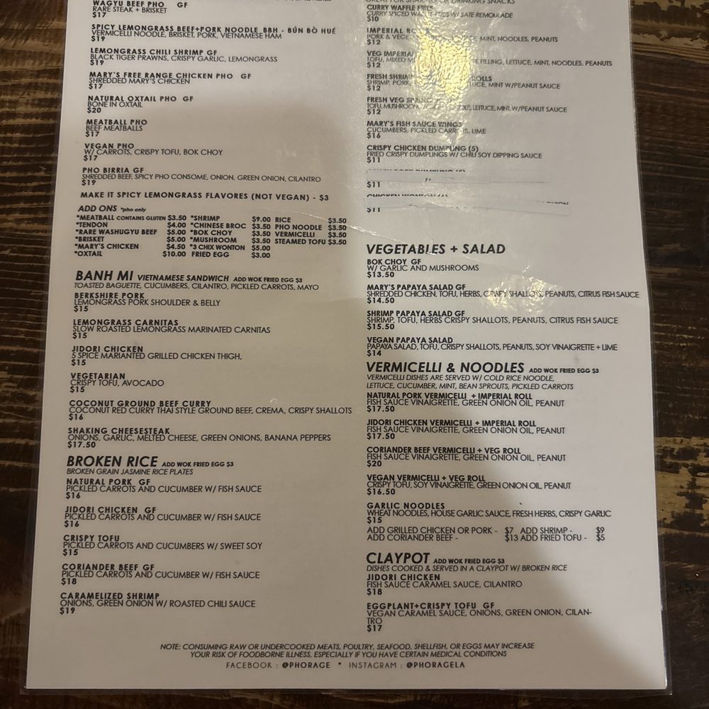Phorage - Menu - Vietnamese Near Me - Los Angeles, California