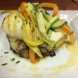 Georges Oceanside Bar and Grill - Crab stuffed flounder with ribbon vegetables