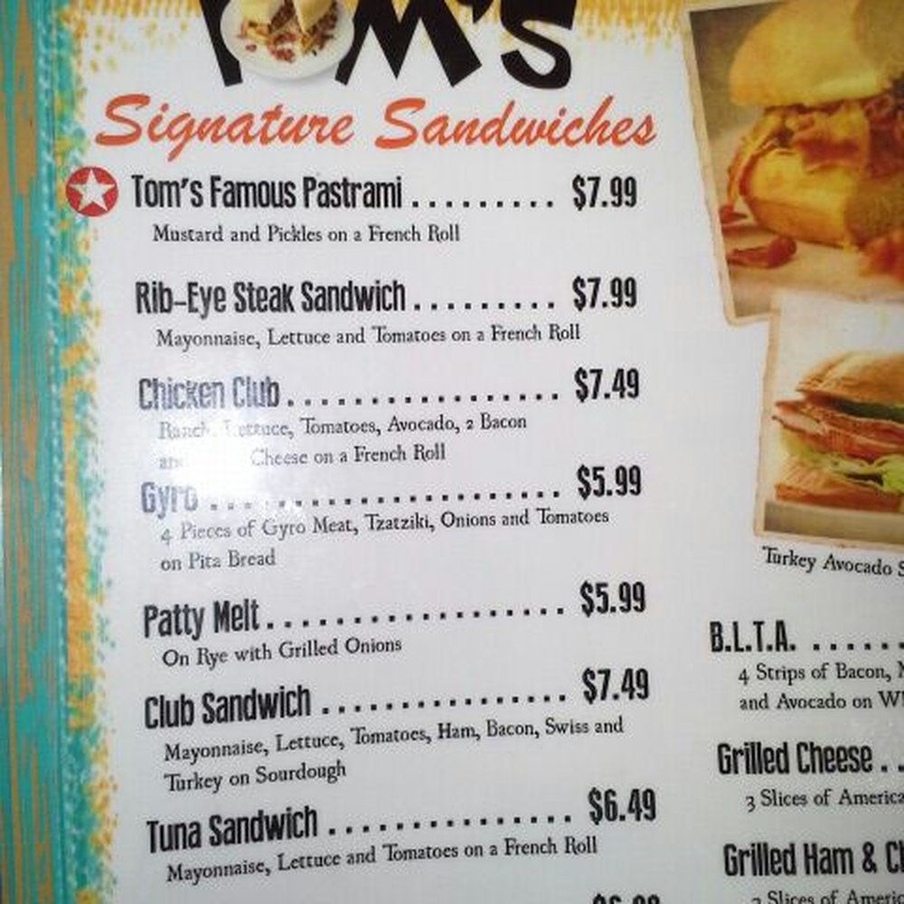 Tom's - Pasadena - Chicken club and club sandwich both $7.49 but one ends up being more when made into a combo meal. - Burgers Near Me - Pasadena, California