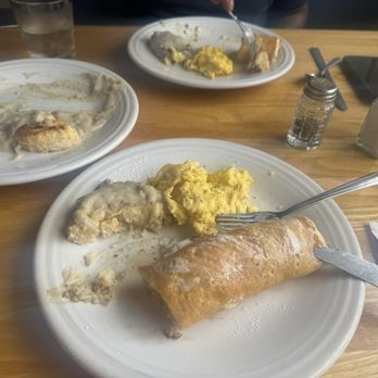 Harbor House Cafe - Pigs in a blanket and biscuits n gravy with softscrambled eggs - New American Near Me - Oceanside, California